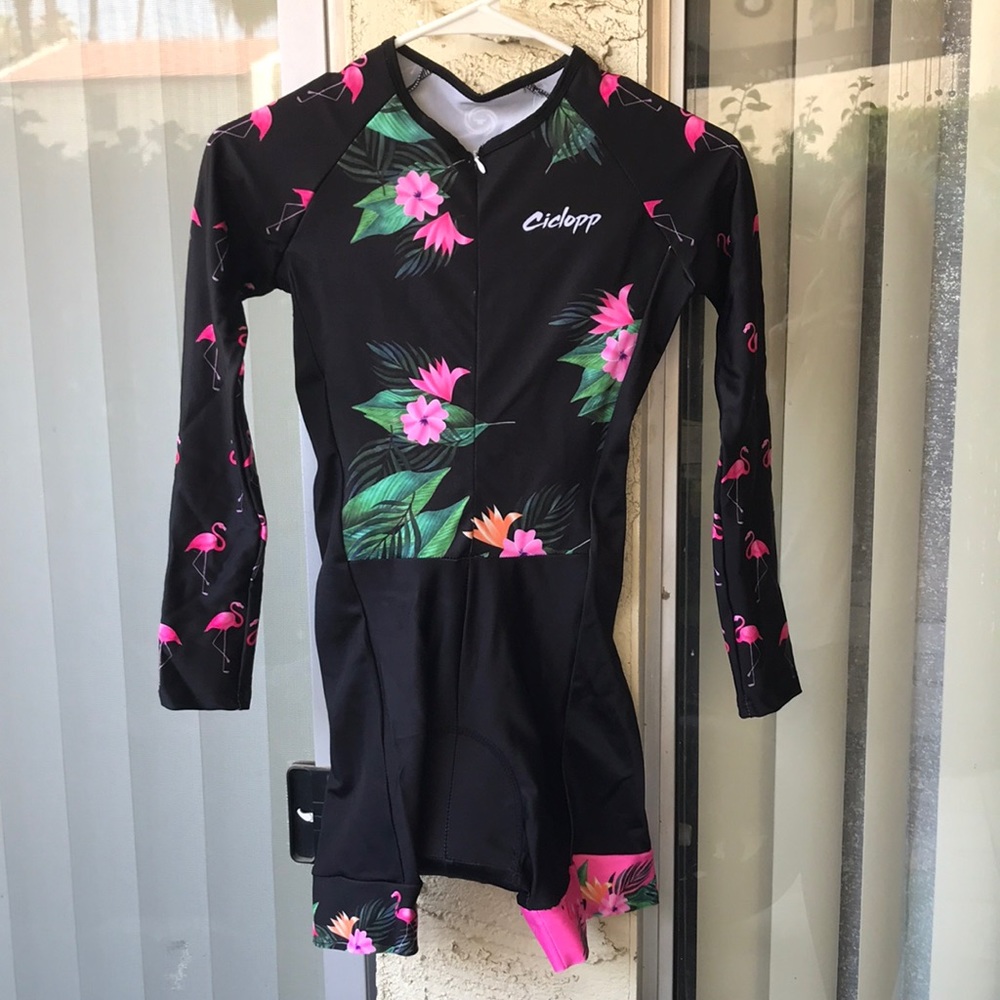Flamingo Print Long Sleeve Cycling Triathlon Skinsuit